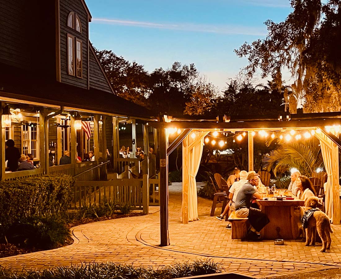 outdoor dining at dusk